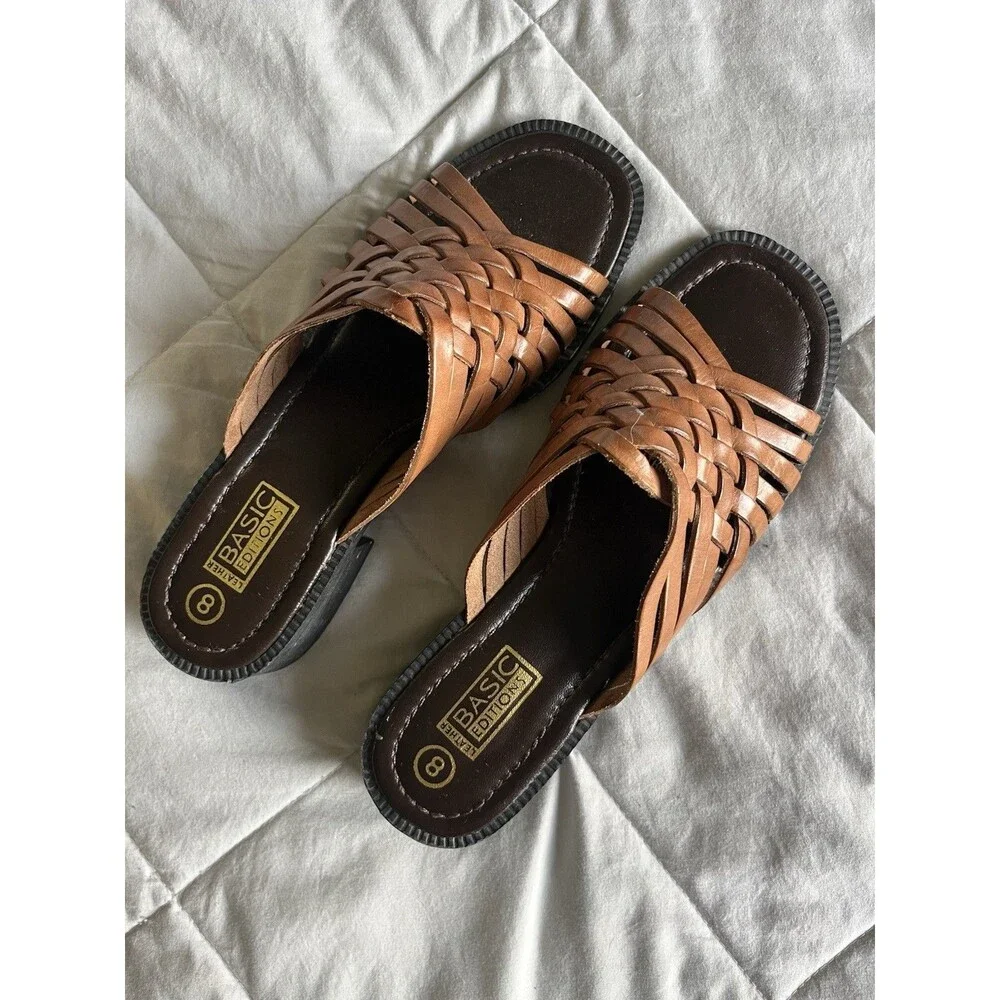 Basic Editions Brown Woven Braided Leather Vintage Sandals Women's Size 8M